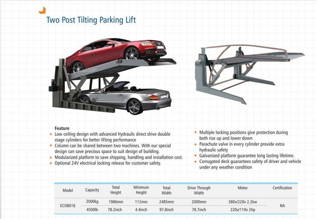 Two Post Tilt Parking Lift